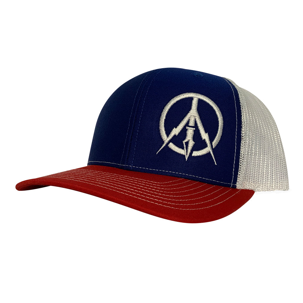 Red, White, and Blue Trucker Hat with Icon